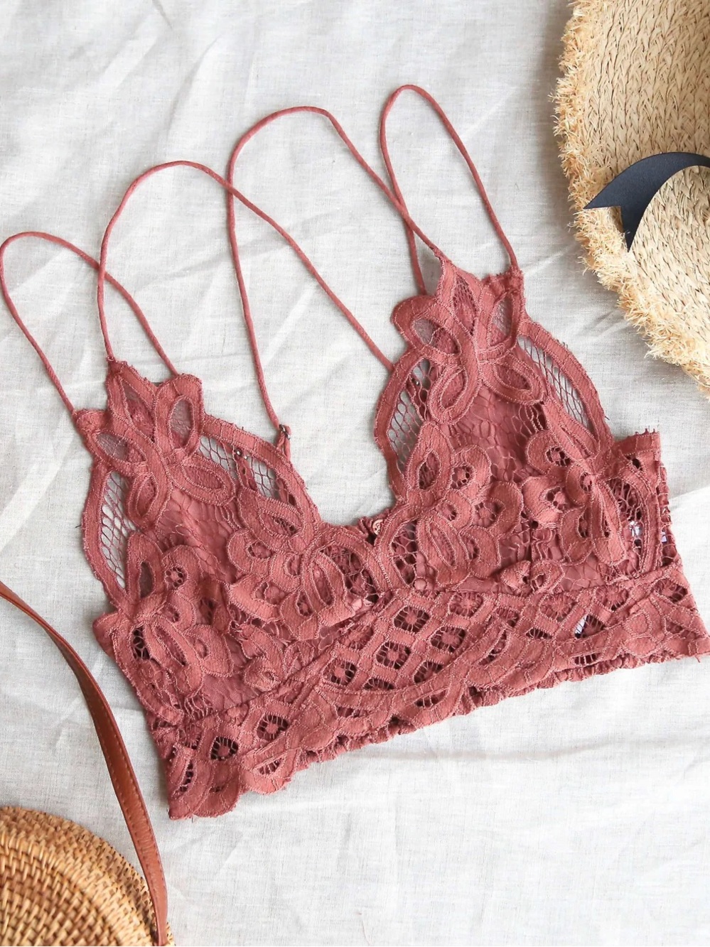 Free People Adella Crochet Lace Bralette in Dusty Rose